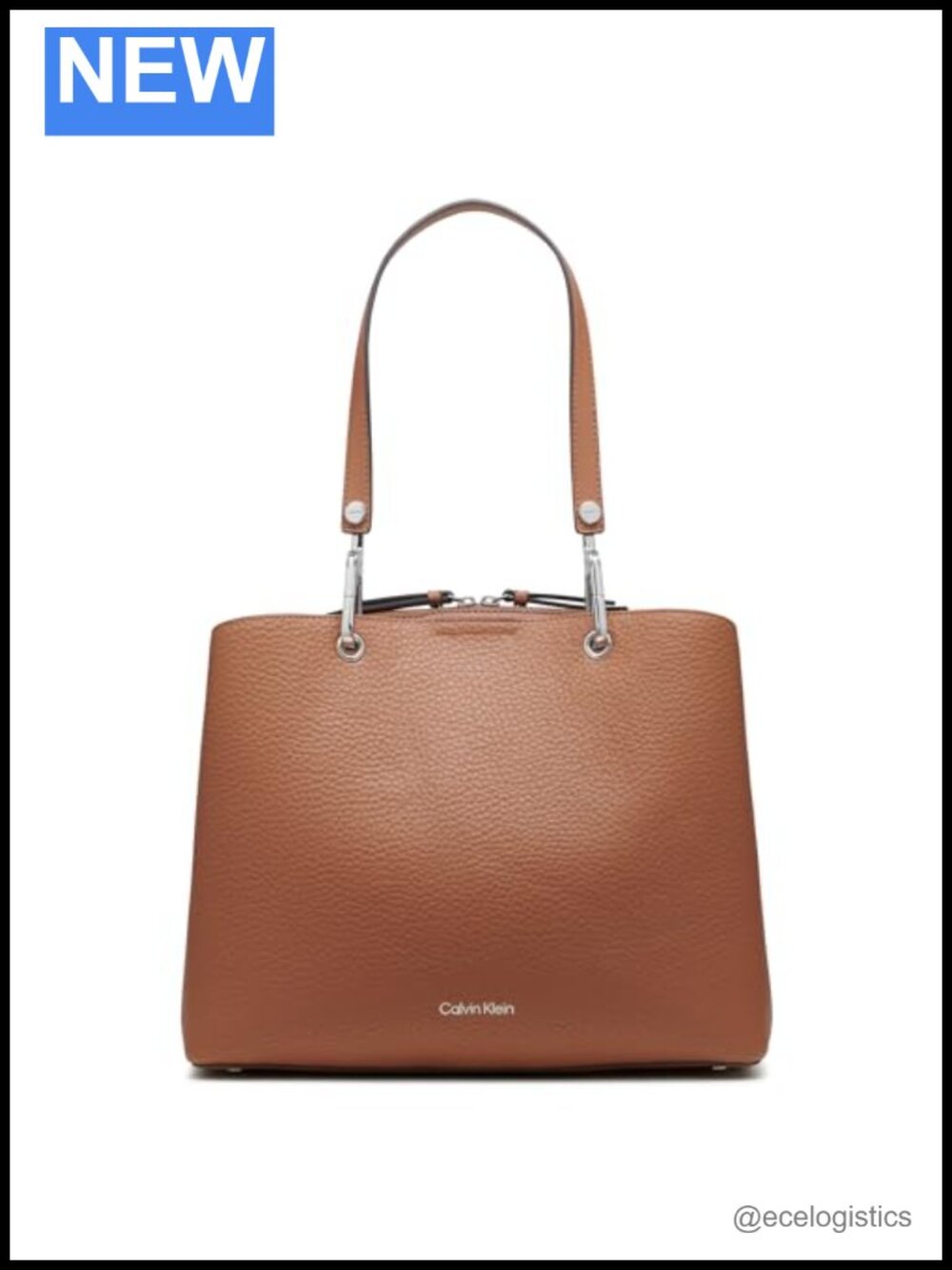 Vegan Leather Triple Compartment Tote Shoulder Bag with Zipper